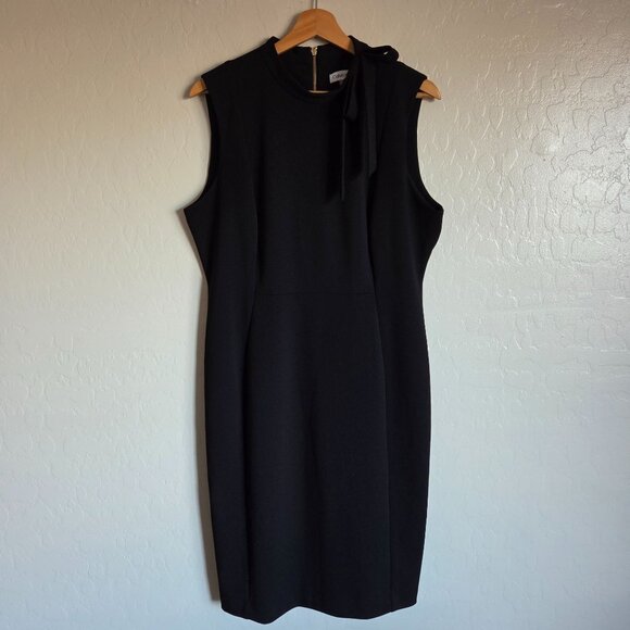 Calvin Klein Bow-Neck Scuba Crepe Sleeveless Sheath Dress Black Size 14 Elegant - Picture 1 of 12